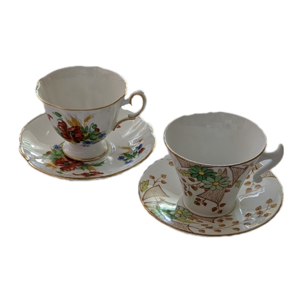 Tea For 2 Vintage English China Tea Cups